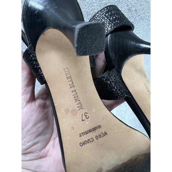 MANOLO BLAHNIK Women’s 37 US 6.5 Black Open Toe Sandals High Heels Shoes SITC - Picture 6 of 8